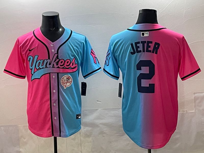 Men New York Yankees #2 Jeter Blue pink Game 2025 Nike MLB Jersey style 0010